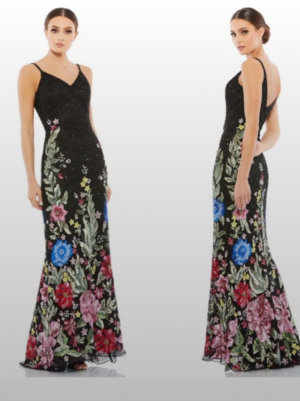 Mac Duggal Black Floral Beaded Formal Gown, size 4